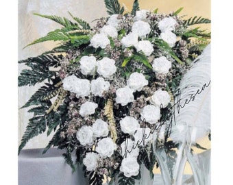 Patrón de ramo de novia a crochet con rosas blancas, estilo bohemio, descarga digital instantánea en PDF.