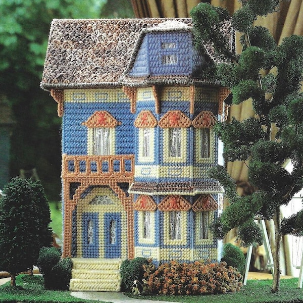 Vintage Plastic Canvas Pattern Victorian Home Painted Ladies PDF Instant Digital Download Your Blue Haven Two Story San Francisco House
