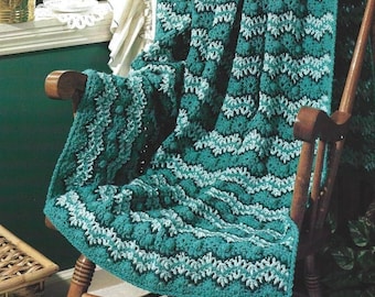 Vintage Crochet Pattern Zig Zag Ripple Afghan PDF Instant Digital Download Ocean Waves Green Throw Blanket Beach Home Decor