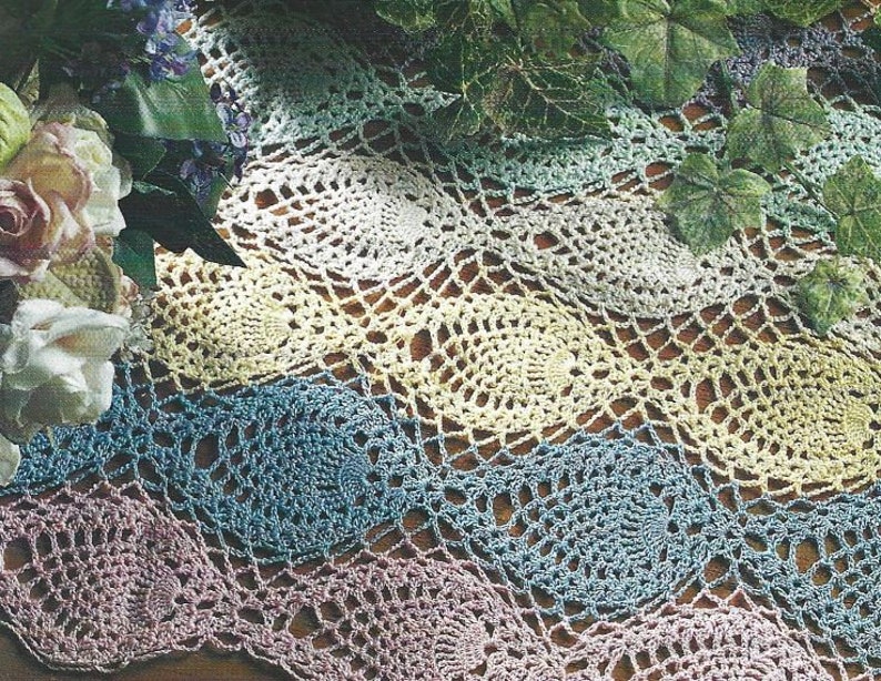 Vintage Crochet Pattern Lacy Pineapple Rainbow Runner PDF Instant Digital Download Oblong Lace Doily Easter Spring Decor Beginner Pattern image 2