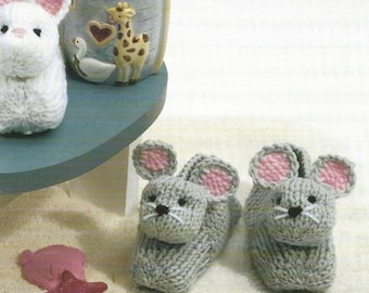 Vintage Knitting Pattern Kids Sleepover Slippers Puppy Kitten Mouse Bunny House Shoes PDF Instant Digital Download Animal Birthday Party