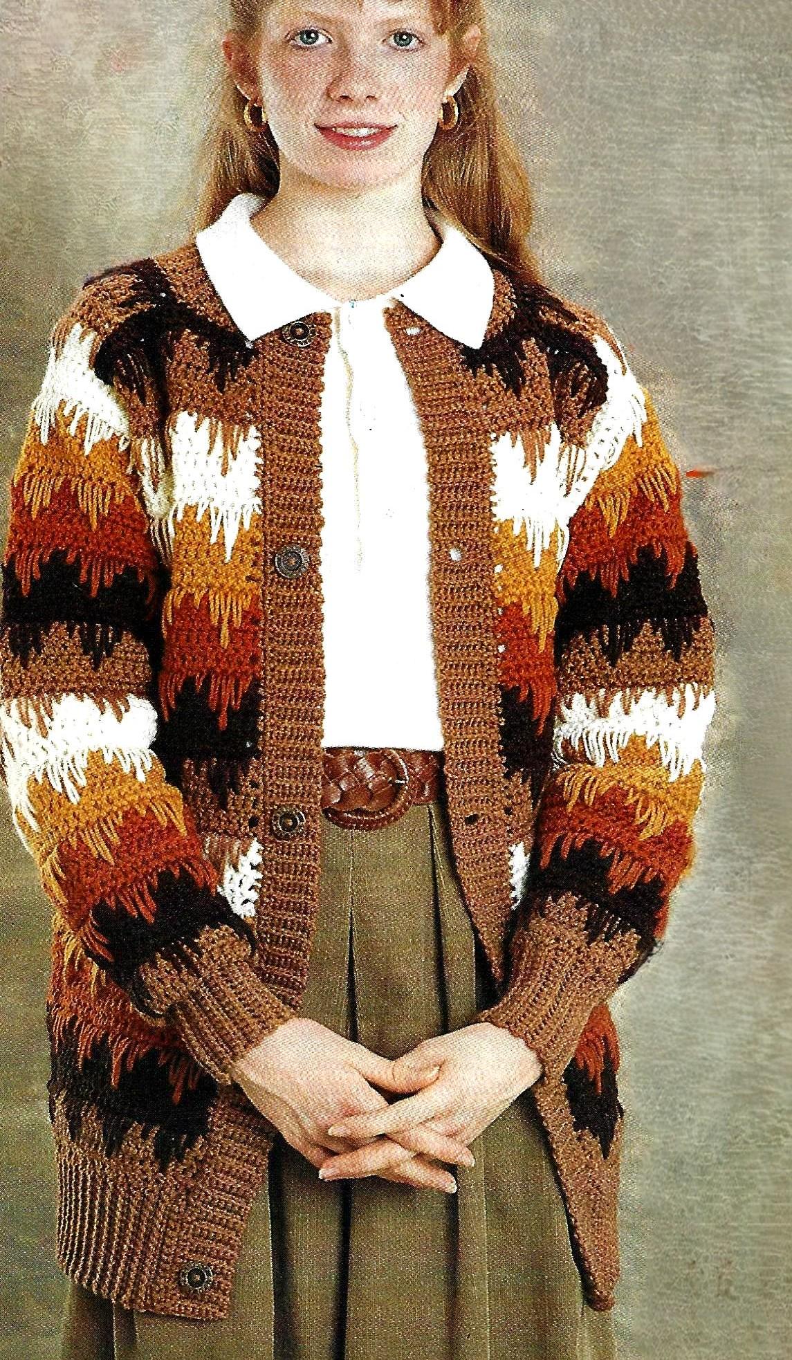 トップス vintage broken border sweater Vintage Crochet Pattern: Oversized Cardigan Sweater, Flame Stitch