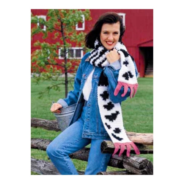 Vintage Crochet Pattern Cute Cow Udder Scarf Black and White Neck Warmer PDF Instant Digital Download Whimsical Scarf