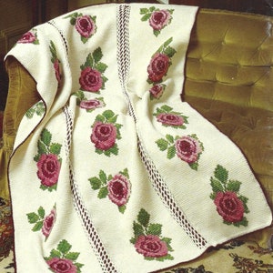Vintage Crochet Pattern Lacy Victorian Rose Afghan PDF Instant Digital Download Flower Garden Tunisian Throw Blanket Home Decor
