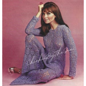 Vintage Womens Crochet Tunic Top Sweater Bell Bottom Pants Set Pattern PDF Instant Download Hippie Boho Music Festival Crochet Pattern