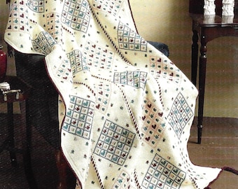 Vintage Hearts & Flowers Crochet Afghan Pattern: Cross Stitch Motif (PDF Digital Download)