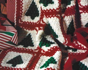 Vintage Crochet Pattern Christmas Tree Motif Afghan PDF Instant Digital Download Granny Square Winter Throw Blanket Home Decor