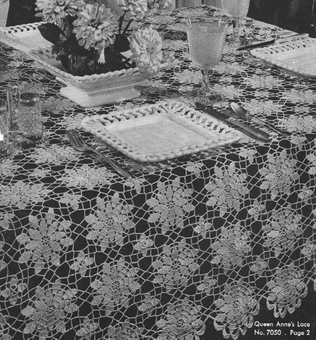 Vintage Crochet Tablecloth Pattern Queen Annes Lace Rectangle PDF