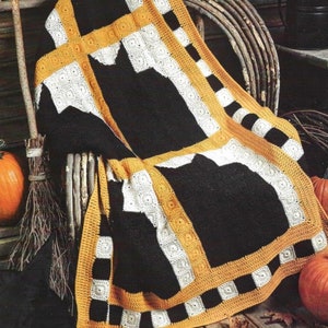 Vintage Crochet Pattern Black Cat Motif Afghan PDF Instant Digital Download Granny Square Halloween Throw Blanket Holiday Home Decor