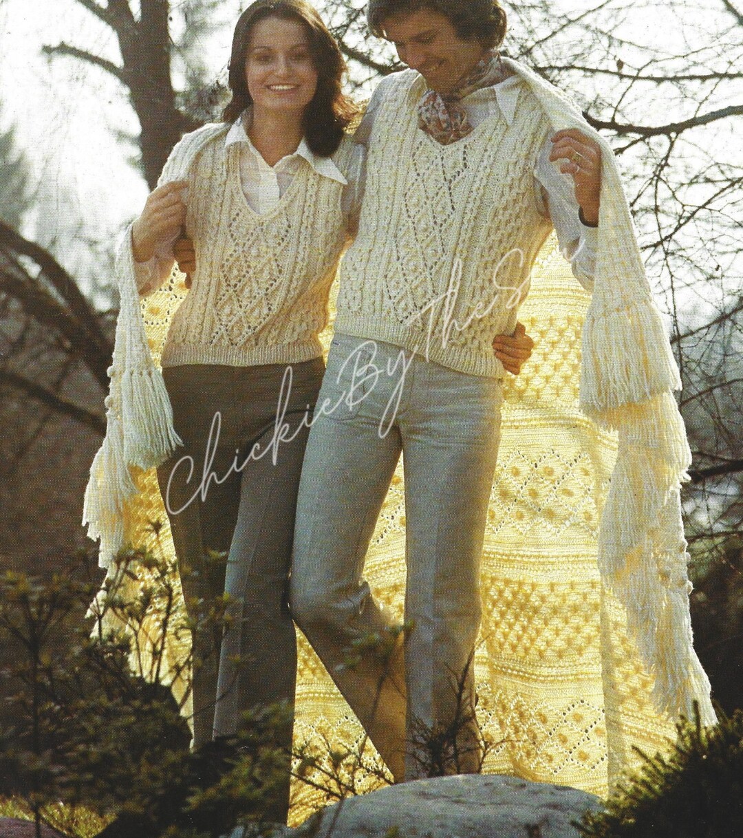 Vintage Knitting Pattern Aran Afghan and Irish Knit Pullover Vest PDF
