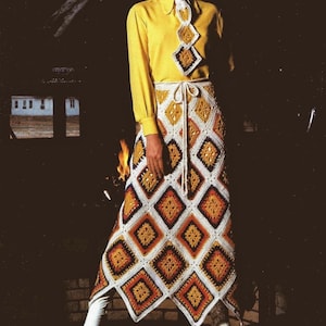 Vintage Crochet Pattern Granny Square Afghan Skirt with Matching Necktie PDF Instant Digital Download Diamond Motif Skirt and Tie Set