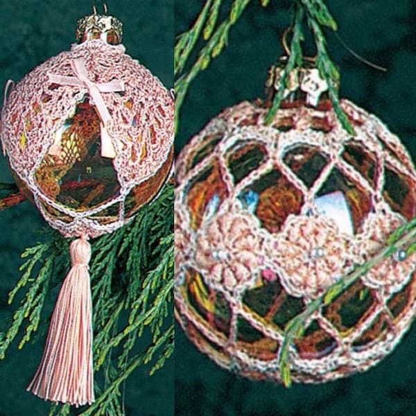 Vintage Crochet Pineapple Pattern Lacy Christmas Ball Covers PDF Instant Digital Download Holiday Ornaments Elegant Tree Decor 2 Designs