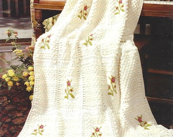 Crochet Rosebud Afghan Stitch Pattern: Vintage Cross Stitch Throw (PDF Download)