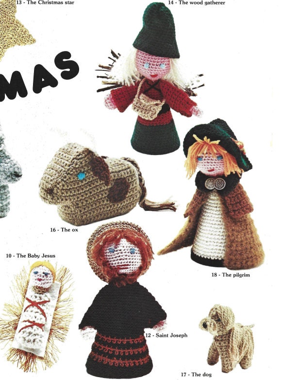 Vintage Crochet Christmas Pattern Nativity Scene Baby Jesus Manger Mary ...