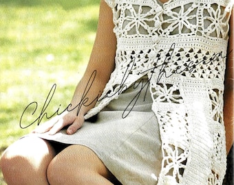 Vintage Crochet Pattern Long Flared Vest Top PDF Instant Digital Download Womens Lacy Cardigan Duster Top