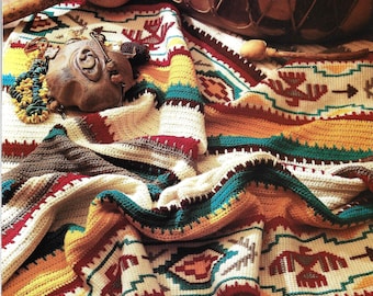 Vintage Crochet Pattern Navajo Indian Design Afghan PDF Instant Digital Download Aztec Throw Blanket Southwestern Home Decor Printable PDF