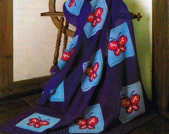 Vintage 70s Crochet Butterfly Afghan Pattern, Lacy Blanket (PDF Download)