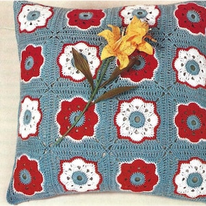 Vintage Crochet Pattern Granny Square Patchwork Pillow Cover PDF Instant Digital Download Retro Lacy Floral Pillow Home Decor