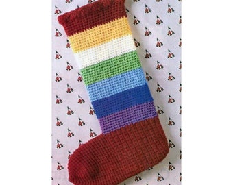 Vintage Crochet Pattern Rainbow Brite Multicolor Retro Christmas Stocking PDF Instant Digital Download Holiday Mantel Home Decor