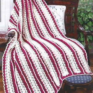 Mile A Minute Crochet Pattern Raspberry Stripe Afghan PDF Instant Download Throw Blanket Coverlet 42" x 66" Home Decor