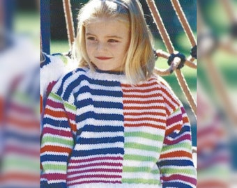 Strickmuster - Gestreiftes Pullover Muster - PDF Muster - Sofortiger digitaler Download - Kinder Strickmuster Größen 4, 6, 8, 10, 12