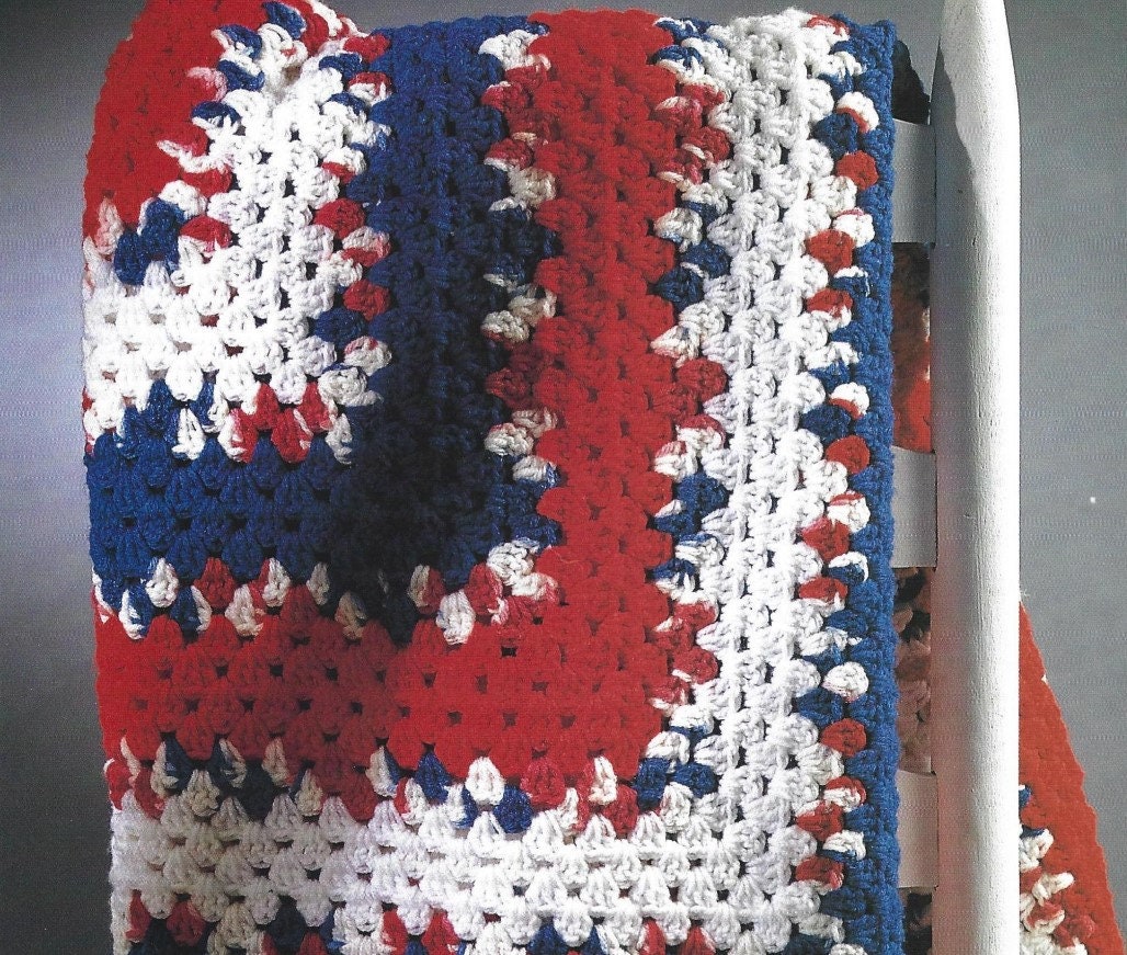 Crochet Pattern 4th of July Granny Square Afghan Patriotic Red