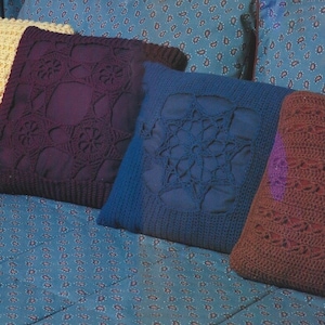 Vintage Crochet Pattern Throw Pillows Set of 4 PDF Instant Digital Download Retro Lacy Pillow Patterns Snowflake Stars Boho Home Decor