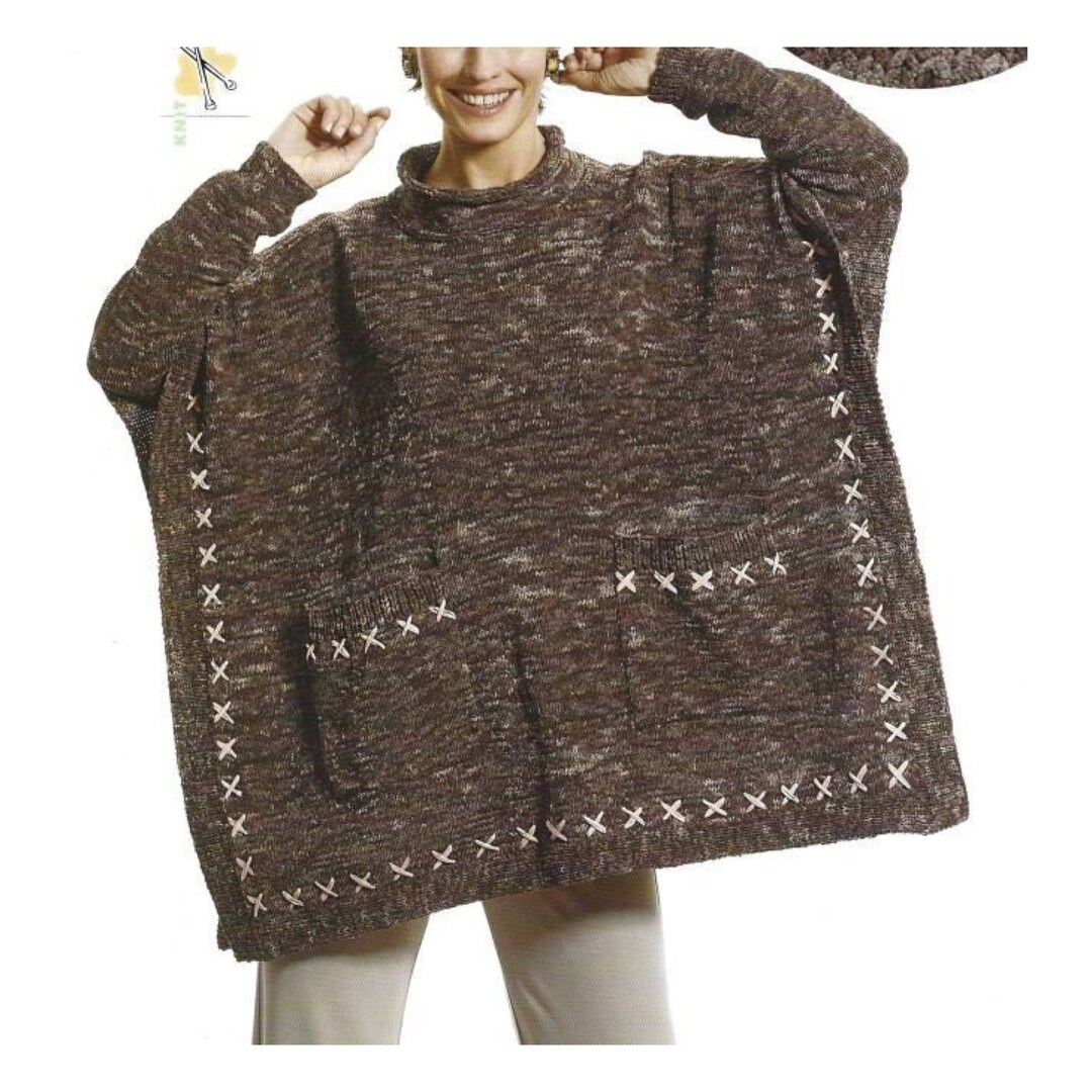 Vintage Knitting Pattern Oversized Sweater With Pockets PDF Instant ...