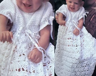 Vintage Crochet Pattern Baby Christening Gown Baptism Dress PDF Instant Digital Download Lace and Bows Long Church Gown Baby Shower Gift