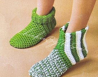 Vintage Crochet Pattern Single Crochet Slippers PDF Instant Digital Download Retro Cozy House Shoes for Women Men and Kids Slipper Socks