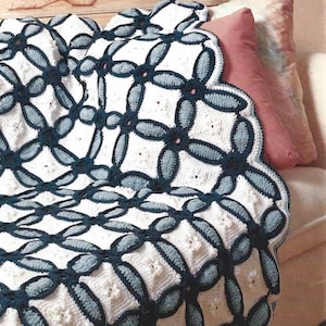 Vintage Crochet Quilt Pattern Wedding Ring Afghan PDF Instant Digital Download Throw Blanket 47&quot; x 64&quot; Home Decor Wedding Gift