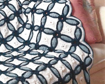 Vintage Crochet Quilt Pattern Wedding Ring Afghan PDF Instant Digital Download Throw Blanket 47" x 64" Home Decor Wedding Gift