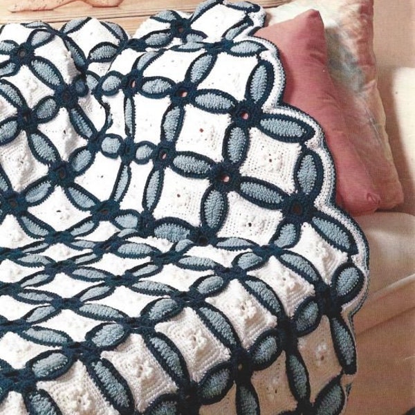 Vintage häkeln Quilt Muster Ehering Afghan PDF Sofortiger digitaler Download Decke 120 x 160 cm Wohnkultur Hochzeitsgeschenk