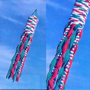 Vintage Crochet Christmas Wind Sock Pattern PDF Instant Digital Download Retro Christmas Windsock Holiday Decor Wind Spinner Yard Art