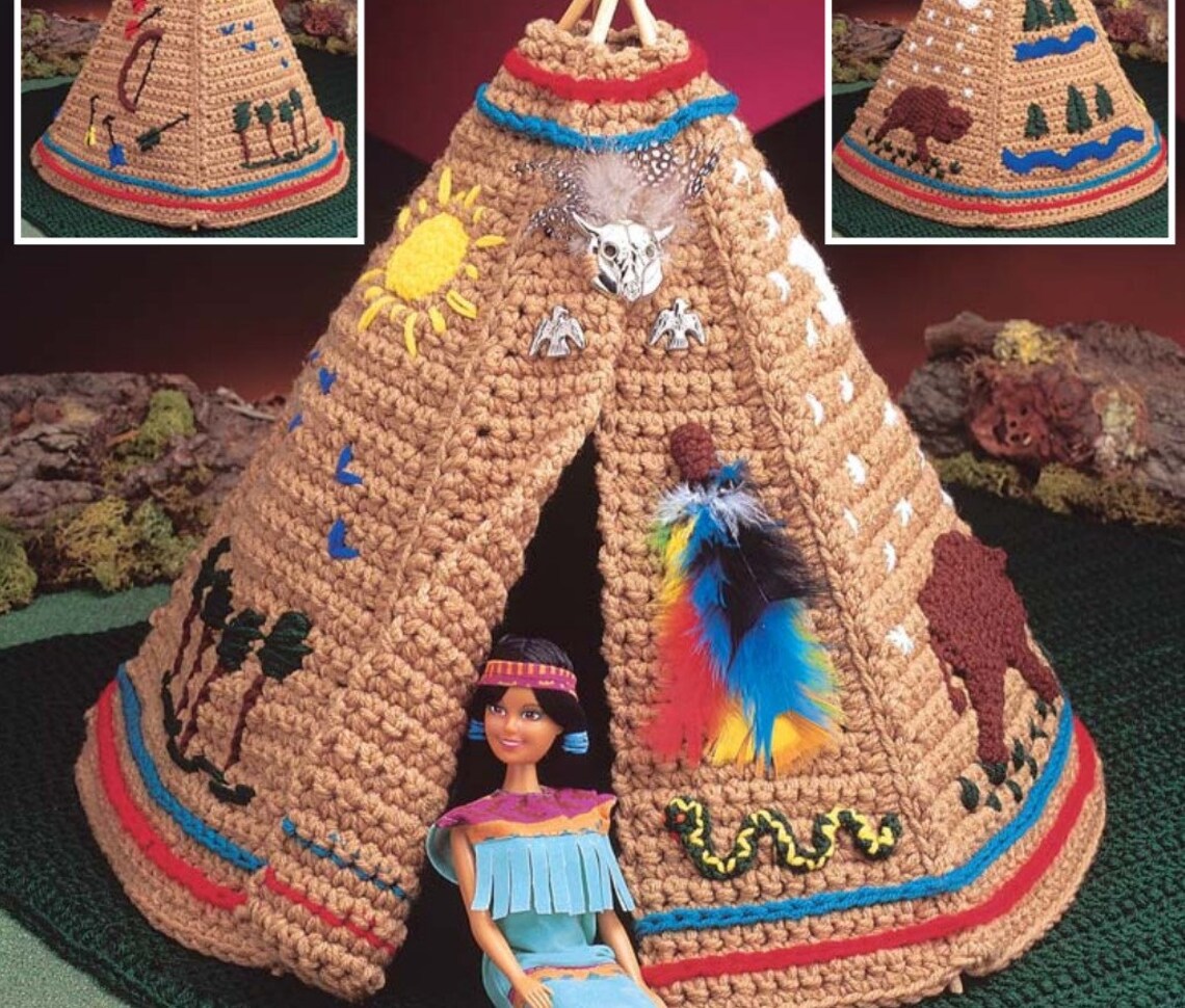 Vintage Crochet Pattern Native American Teepee Playset PDF Etsy