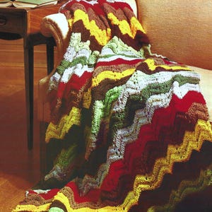 Vintage Knitting Pattern Rainbow Ripple Afghan PDF Instant Digital Download Zig Zag Striped Throw Blanket Home Decor