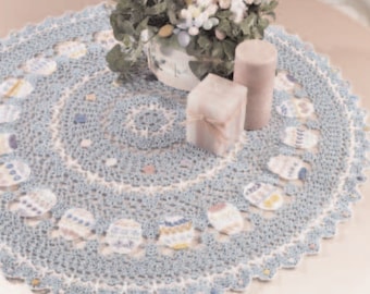 Vintage Crochet Pattern Lacy Easter Egg Table Topper 32&quot; Round Tablecloth PDF Instant Digital Download Spring Holiday Decor Large Doily