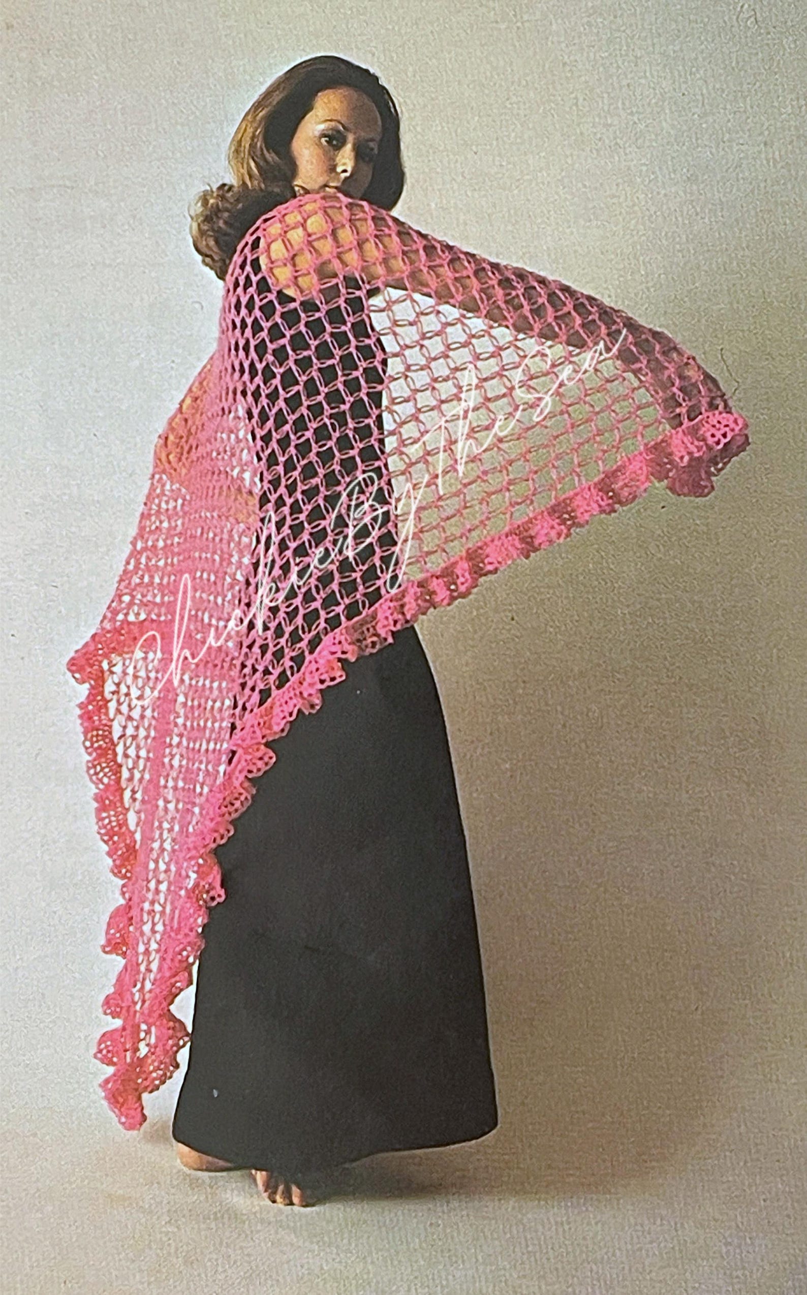 Vintage Crochet Pattern Lacy Triangle Crochet Shawl Soft Drape Floor ...