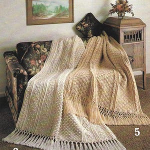 Vintage Crochet Pattern Aran Fisherman Afghan Set of 2 PDF Instant Digital Download Fair Isle Design Throw Blanket Minimalist Home Decor