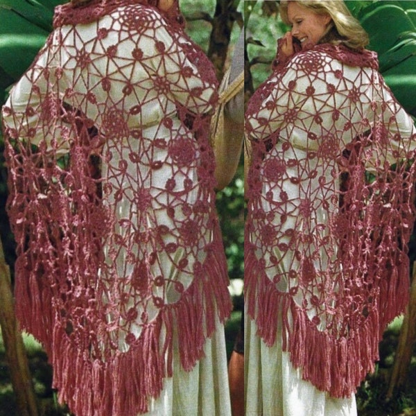 Vintage Crochet Pattern Lovers Knot Rose Shawl Wrap PDF Instant Digital Download Lacy Flower Motif Shoulder Wrap