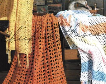 Vintage afghanische Häkelmuster: 3x Häkeldecke (PDF Download)