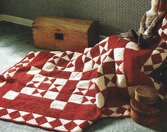 Wzór na szydełkową kołdrę świąteczną w stylu vintage, kwadrat babci, patchworkowa gwiazda, afgański, plik PDF, natychmiastowe pobranie cyfrowe, świąteczny koc, dekoracja domu