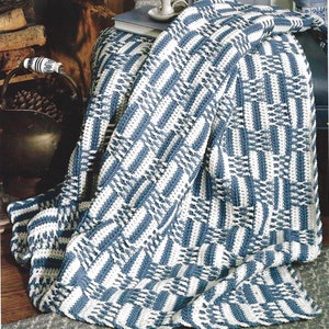 Vintage Crochet Pattern Blue Checkerboard Afghan PDF Instant Digital Download Basketweave Style Throw Blanket Home Decor