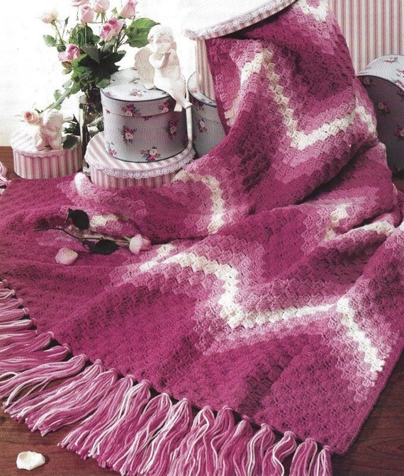 Vintage Crochet Pattern Valentines Day Ripple Afghan PDF Instant Digital Download Pink Chevron Throw Blanket Holiday Home Decor Etsy Canada