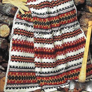 Vintage Crochet Pattern Country Christmas Afghan PDF Instant Digital Download Fair Isle Striped Throw Blanket Holiday Home Decor