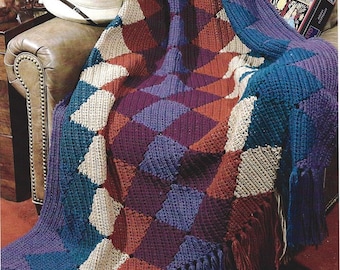 Vintage Crochet Pattern Harlequin Sunset Afghan PDF Instant Digital Download Southwestern Throw Blanket Home Decor