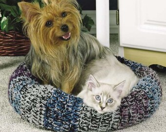 Vintage Crochet Pattern Cat or Dog Bed Furniture PDF Instant Digital Download Animal Bedding Round Pet Bed 17" Around