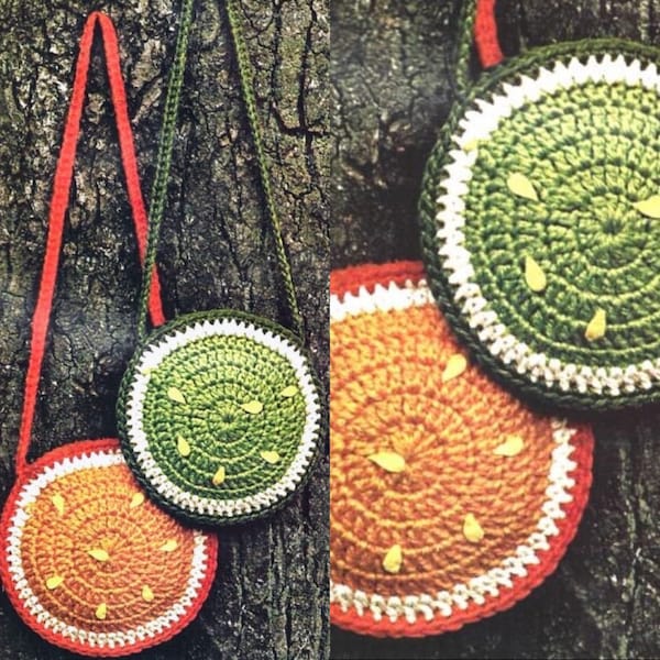Vintage Crochet Pattern Cute Crossbody Bag Purse Fruits Orange and Lime PDF Instant Digital Download Retro Shoulder Purse Women Kids Handbag