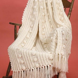 Vintage Crochet Pattern Classic Aran Fisherman Afghan PDF Instant Digital Download Popcorn Stitch Throw Blanket 50x65 Home Decor