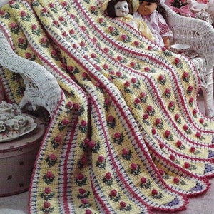 Mile a Minute Crochet Pattern Rose Buds Afghan PDF Instant Digital Download Fancy Flowers Throw Blanket 47&quot; x 62&quot; Home Decor
